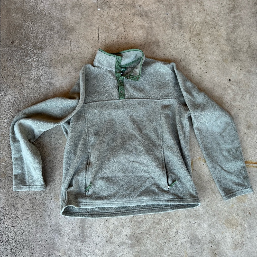 L.L. Bean Men's Size Med Pullover Sweater Quarter Zip Fleece Pockets Snap Retro